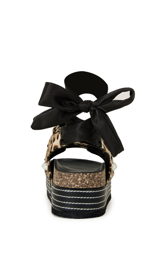 leopard print flatform sandal with satin ribbon wraps