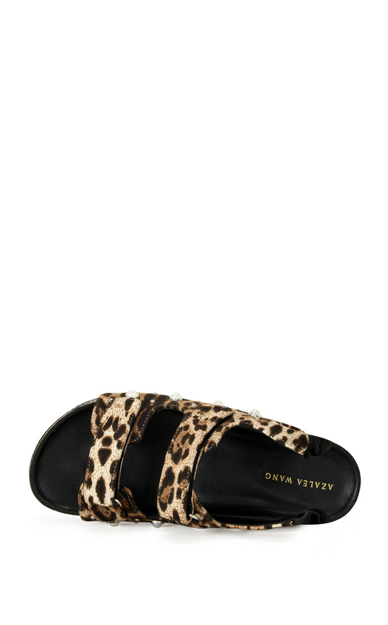 leopard print flatform sandal with satin ribbon wraps