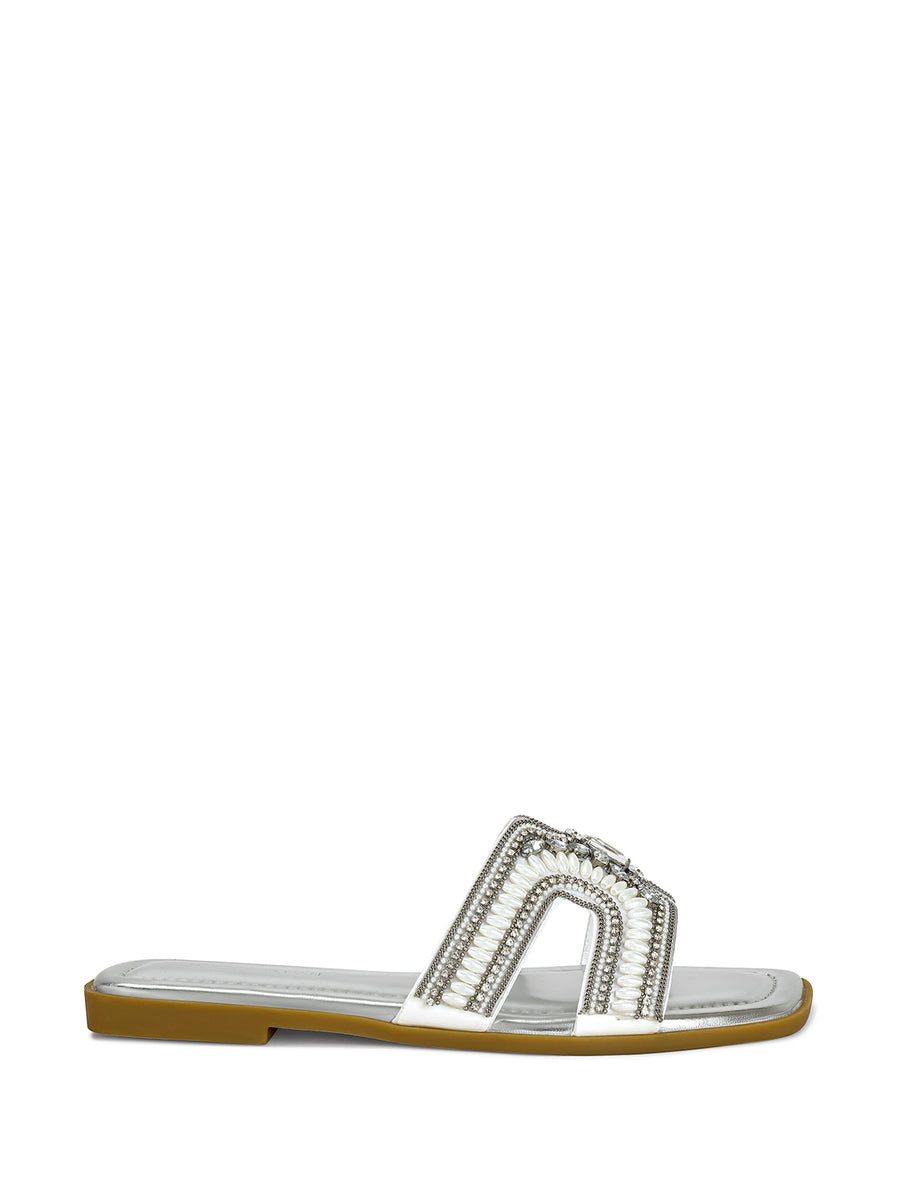 MADIHA-SILVER FLAT SANDAL