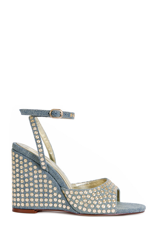 MATTEUS-DENIM STUDDED WEDGE SANDAL