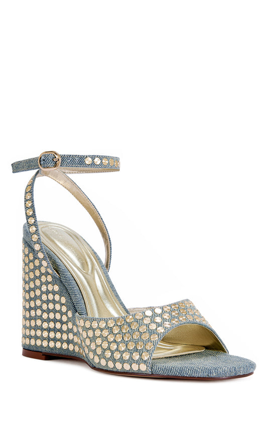 MATTEUS-DENIM STUDDED WEDGE SANDAL