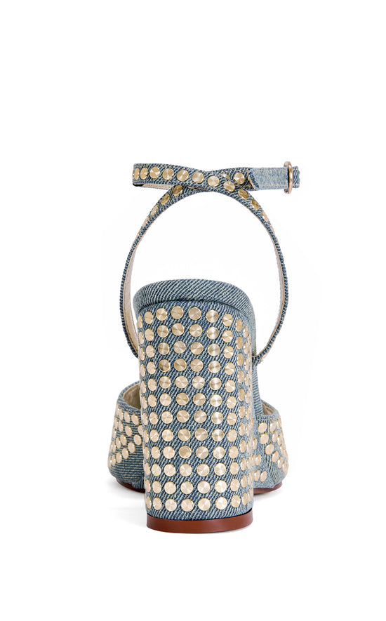 MATTEUS-DENIM STUDDED WEDGE SANDAL