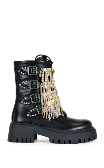 MEGUMI-BLACK CHAINED UP COMBAT BOOTIE