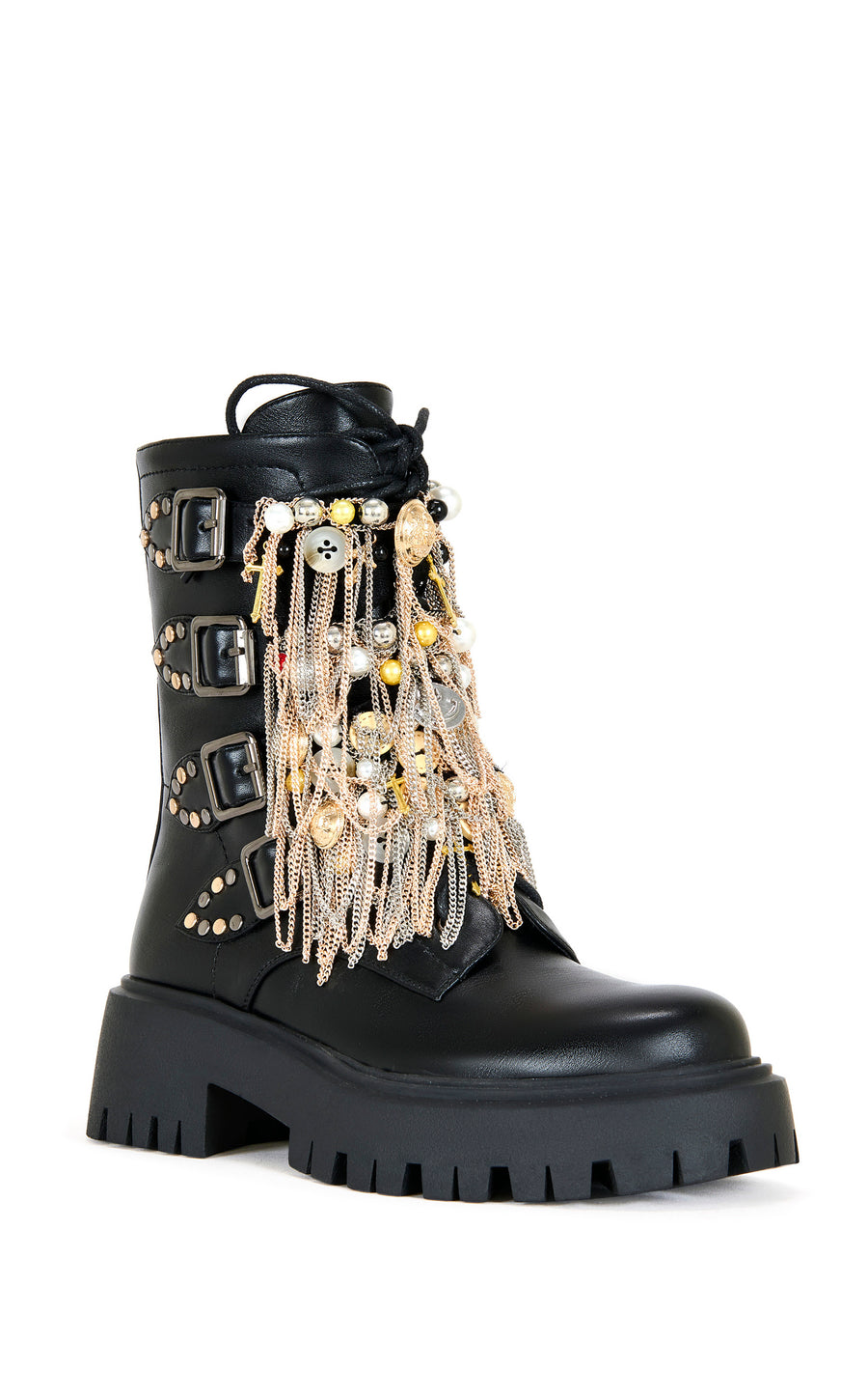 MEGUMI-BLACK CHAINED UP COMBAT BOOTIE