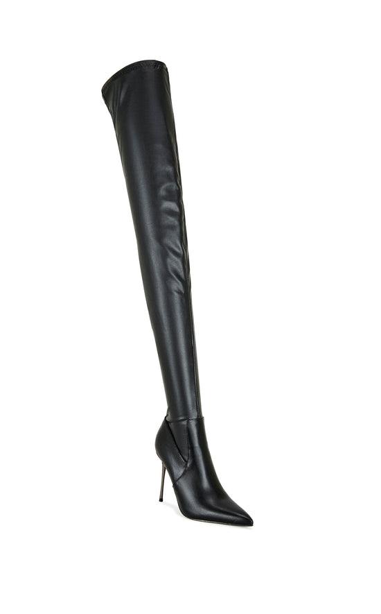 MILANDRA-BLACK 4 WAY STRETCH STILETTO BOOT
