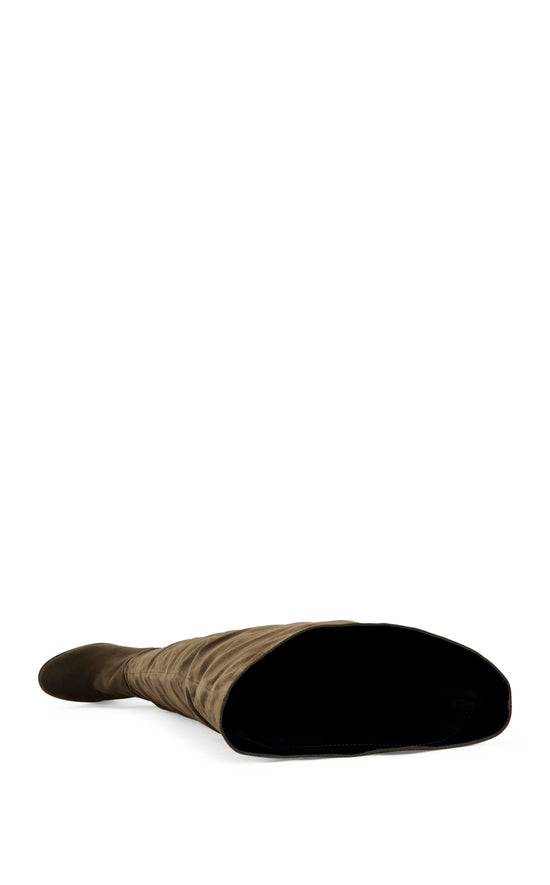NANETTE-BROWN VELVET DENIM CHUNKY HEELED THIGH HIGH BOOT