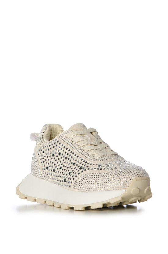 cream statement lace up sneakers sneakers with crystal rhinestones embellished all over the upper and a white sole