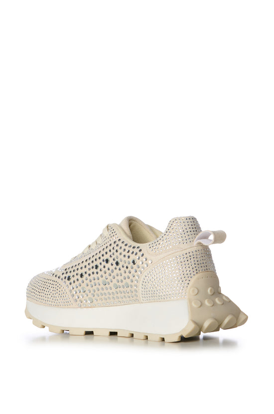 cream statement lace up sneakers sneakers with crystal rhinestones embellished all over the upper and a white sole