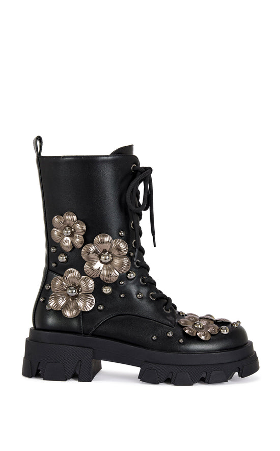 ORQUIDEA-BLACK 3D FLOWER COMBAT BOOTIE