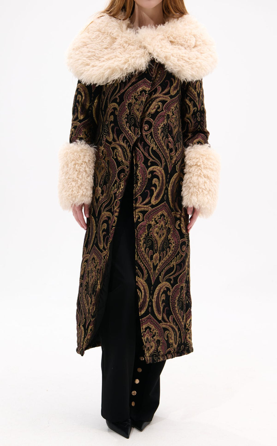OTELIA-BLACKMULTI FAUX FUR JACQUARD COAT