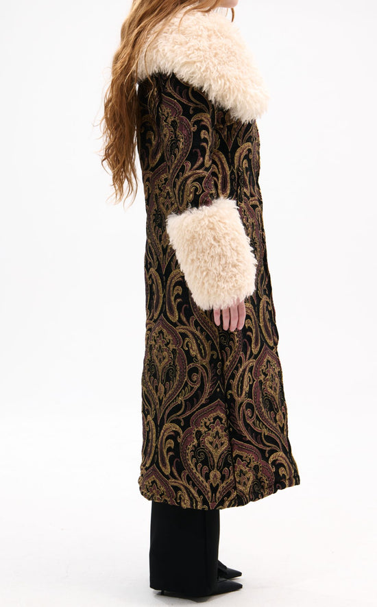 OTELIA-BLACKMULTI FAUX FUR JACQUARD COAT