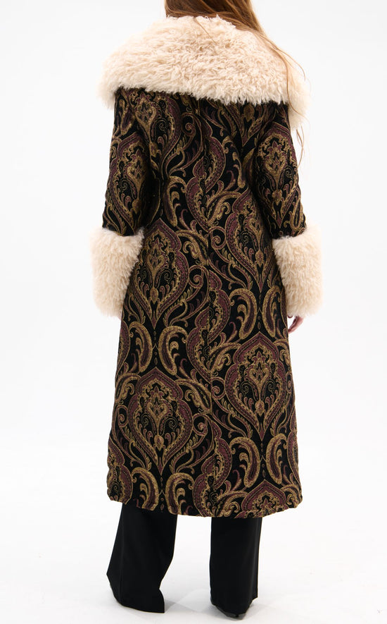 OTELIA-BLACKMULTI FAUX FUR JACQUARD COAT