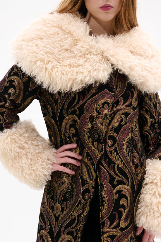 OTELIA-BLACKMULTI FAUX FUR JACQUARD COAT