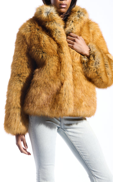 PANDIFOX-TAN FAUX FUR JACKET | AZALEA WANG