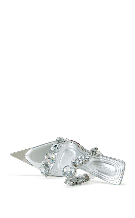 strappy stiletto open toe slip on heels with pvc foot straps embellished lined with oversized rhinestone accents
