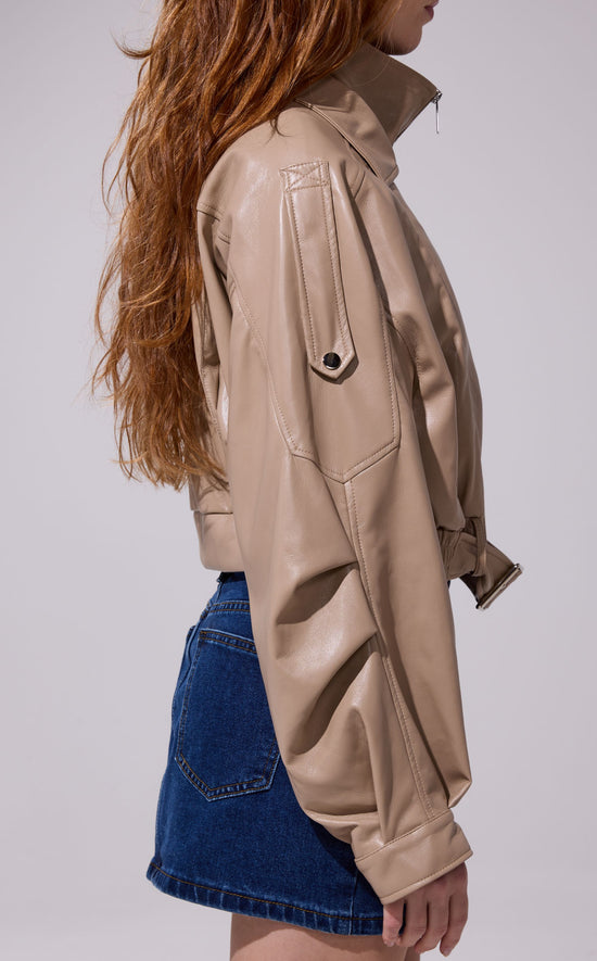 PAPOOSE-BEIGE MOTO OUTERWEAR | AZALEA WANG