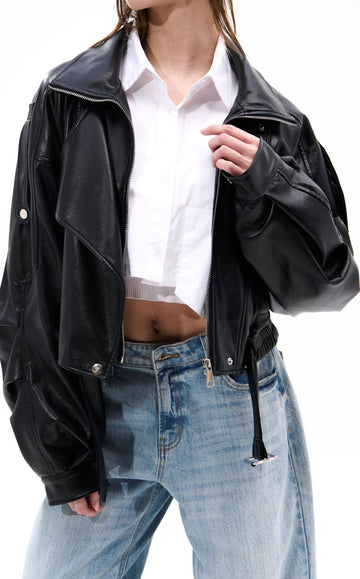 PAPOOSE-BLACK BUTTER LEATHER MOTO JACKET