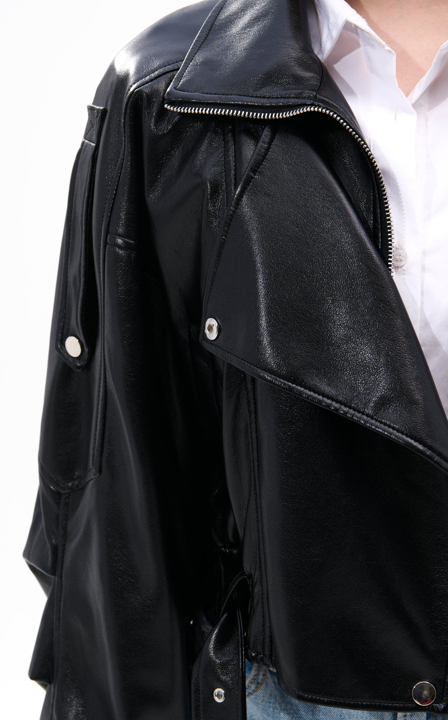 PAPOOSE-BLACK BUTTER LEATHER MOTO JACKET