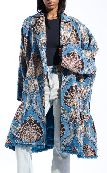 PAVLOVA-BLUEMULTI JACQUARD COCOON STATEMENT COAT