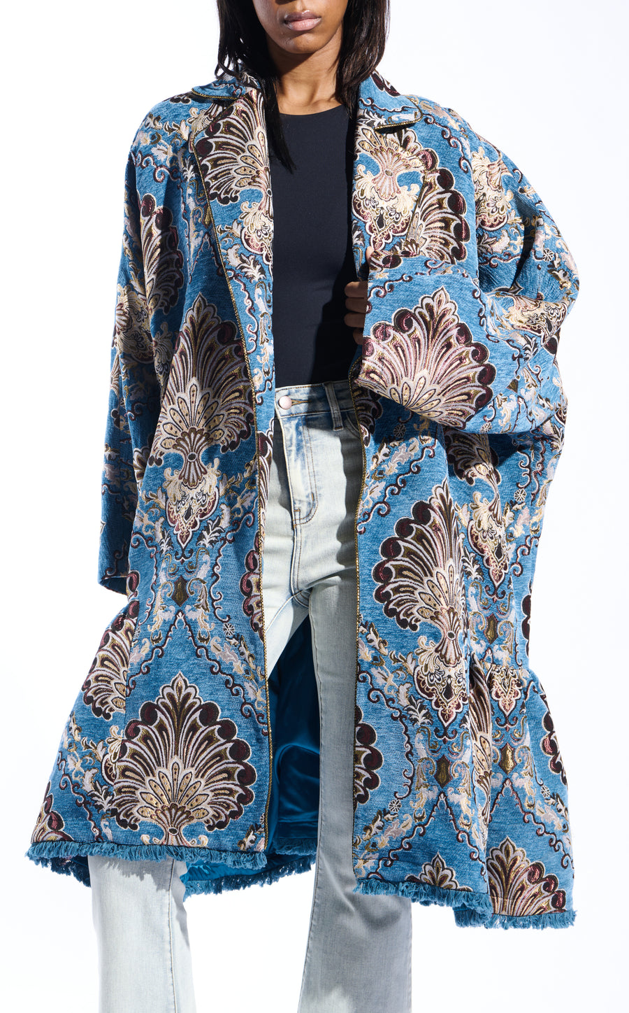 PAVLOVA-BLUEMULTI JACQUARD COCOON STATEMENT COAT