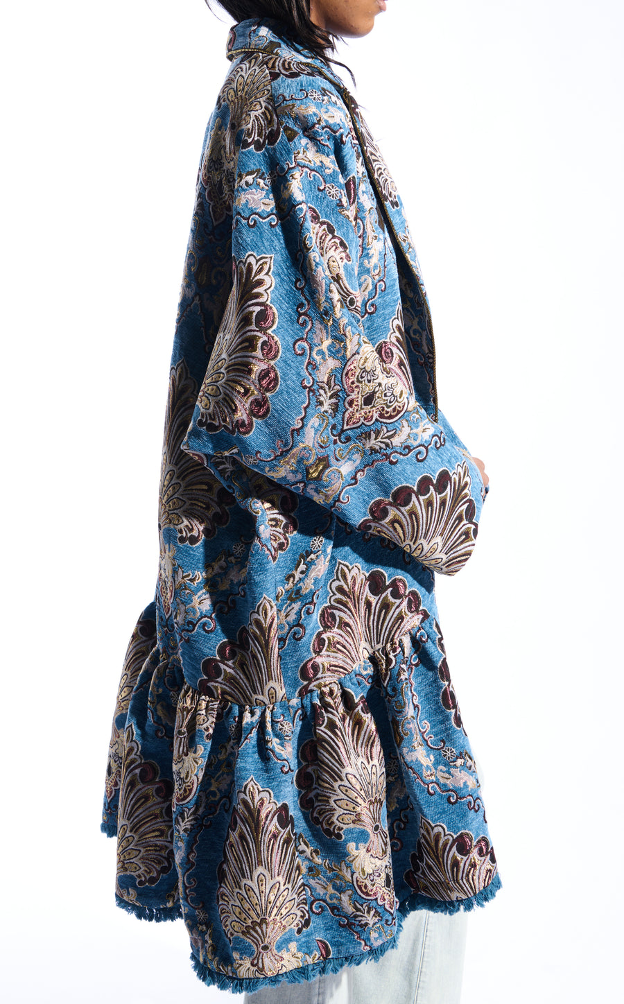 PAVLOVA-BLUEMULTI JACQUARD COCOON STATEMENT COAT