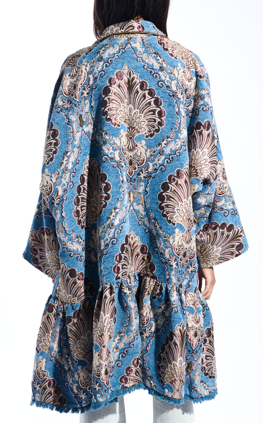 PAVLOVA-BLUEMULTI JACQUARD COCOON STATEMENT COAT