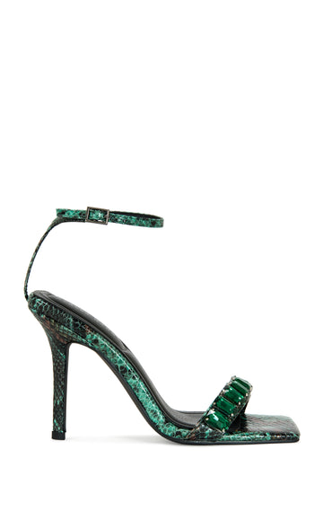 PERIIS-GREEN SNAKE STILETTO SANDAL
