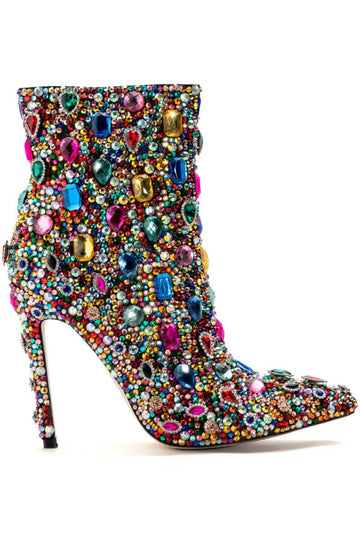 colorful rhinestone embellished pointed toe stiletto statement boots 