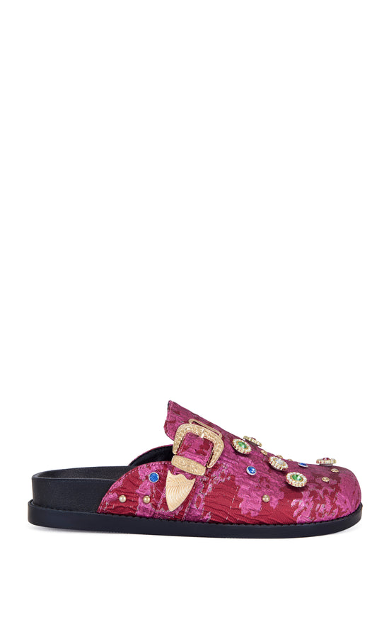 QUINBY-RED BROCADE RHINESTONE CLOG