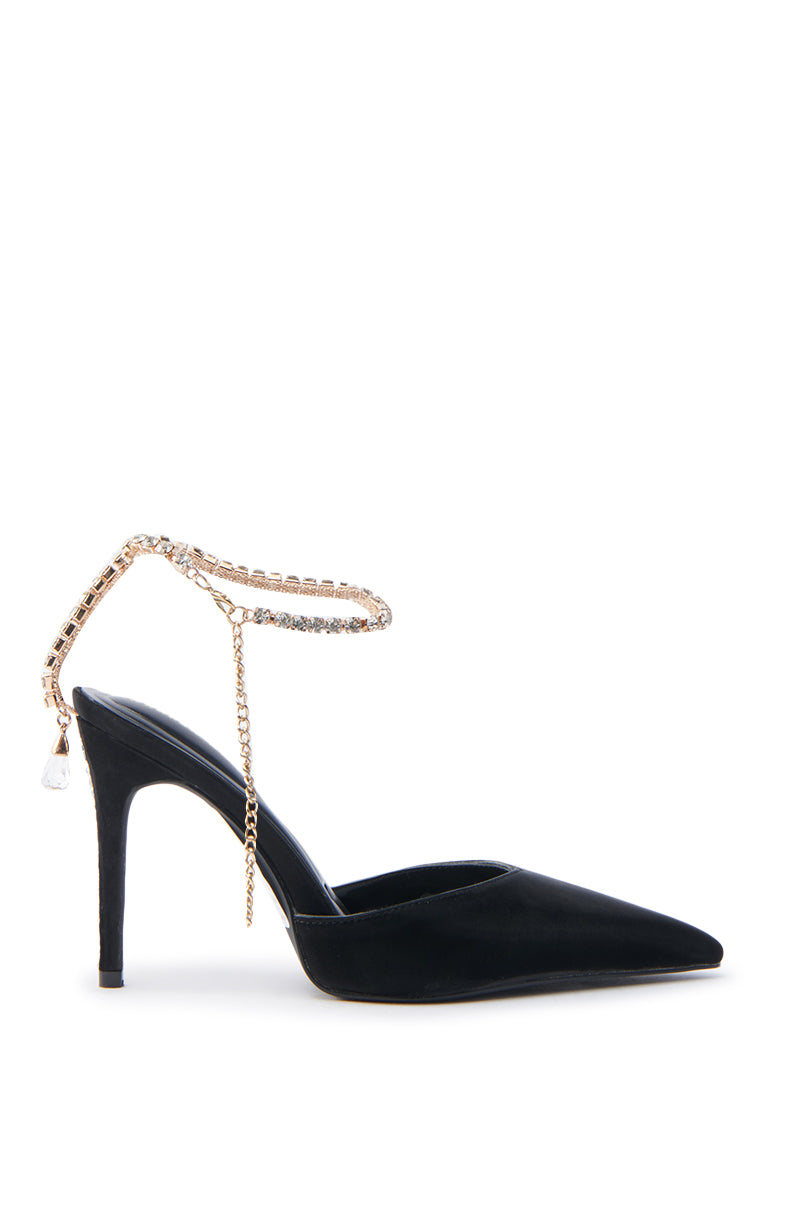RABINDRA-BLACK JEWELED ANKLE STRAP STILETTO PUMP