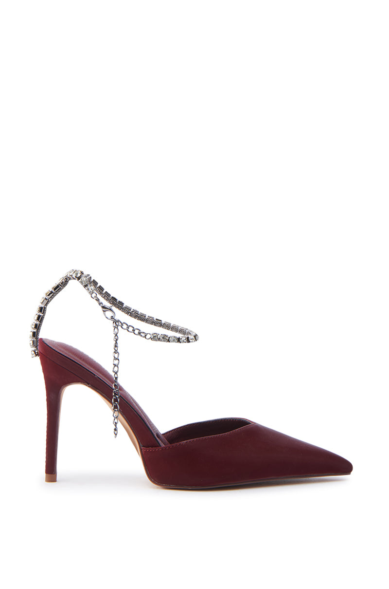 RABINDRA-BURGUNDY JEWELED ANKLE STRAP STILETTO PUMP