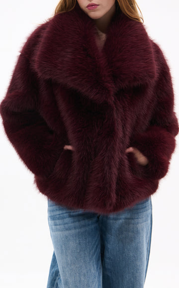 REGINA-BURGUNDY FAUX FUR JACKET