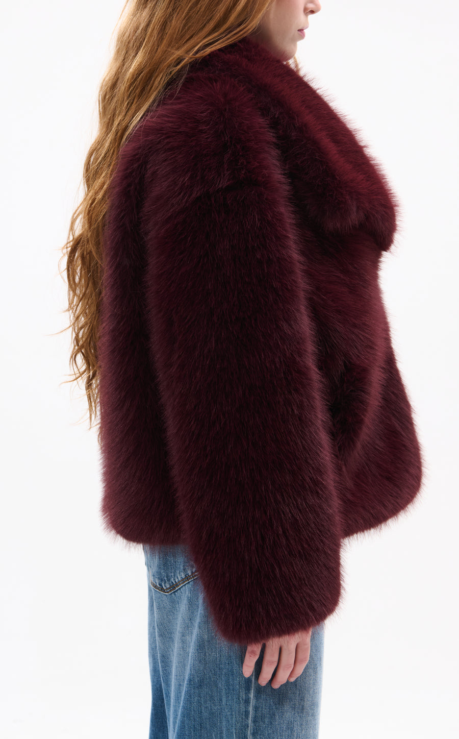 REGINA-BURGUNDY FAUX FUR JACKET