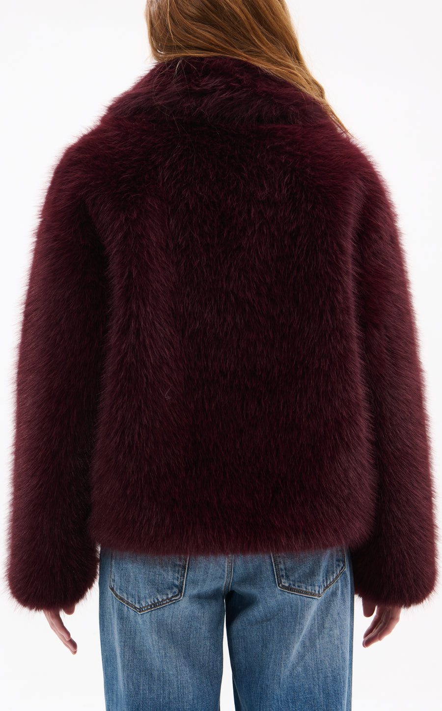 REGINA-BURGUNDY FAUX FUR JACKET