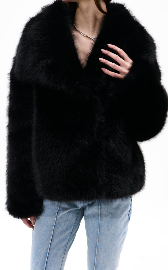 REGINA-MIDNIGHT BLACK FAUX FUR JACKET