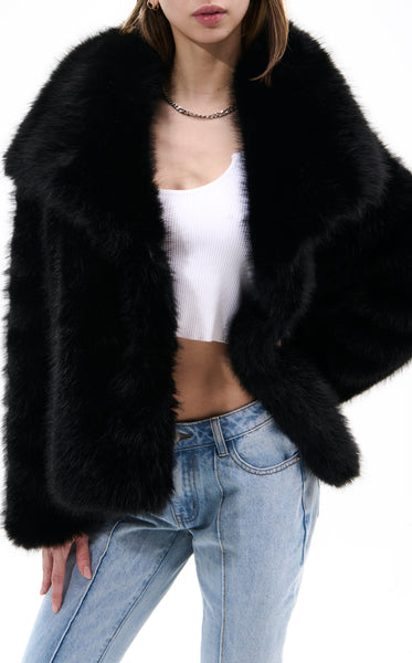 ジャケット・アウター Vkei Black fur jacket REGINA-MIDNIGHT FAUX FUR JACKET | AZALEA WANG