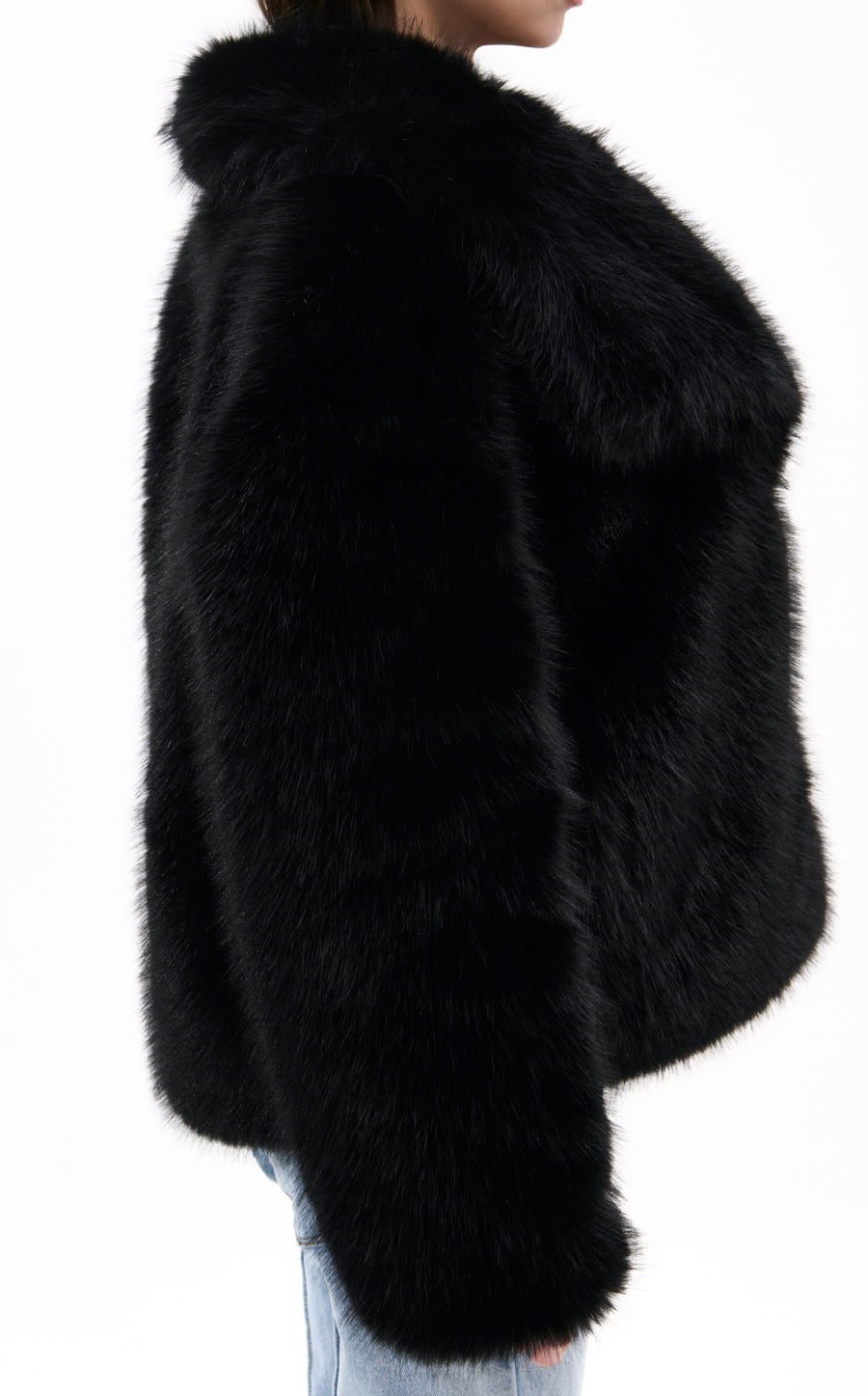 REGINA-MIDNIGHT BLACK FAUX FUR JACKET