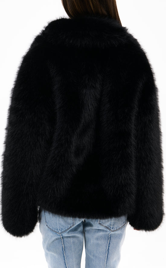 REGINA-MIDNIGHT BLACK FAUX FUR JACKET