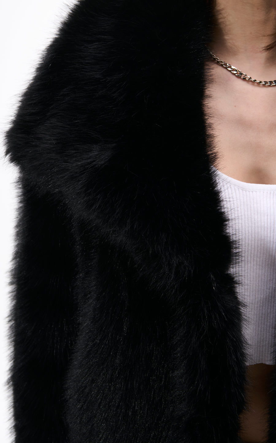 REGINA-MIDNIGHT BLACK FAUX FUR JACKET