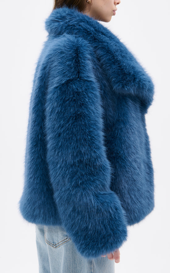 新品タグ付き★ Plage Fur アゼ ハイネックプルオーバー　サックスブルー 袖シャーリングハイネックプルオーバー Petit Honfleur｜クロスプラス