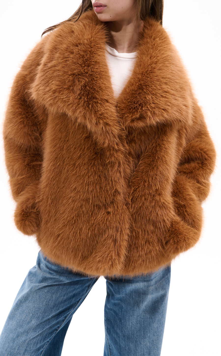 REGINA-TAN FAUX FUR JACKET