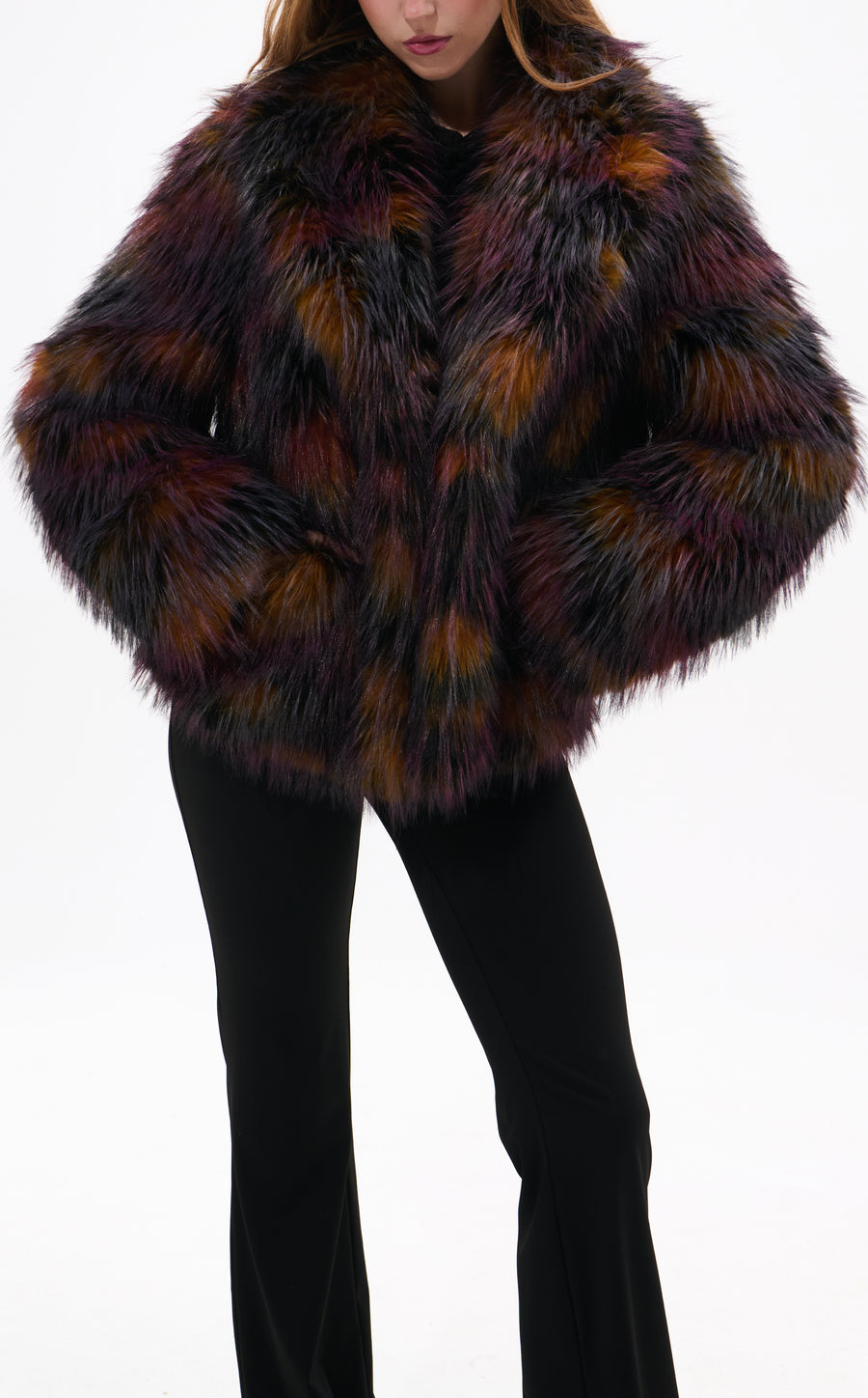 REMME-BURGUNDYMULTI FAUX FUR JACKET