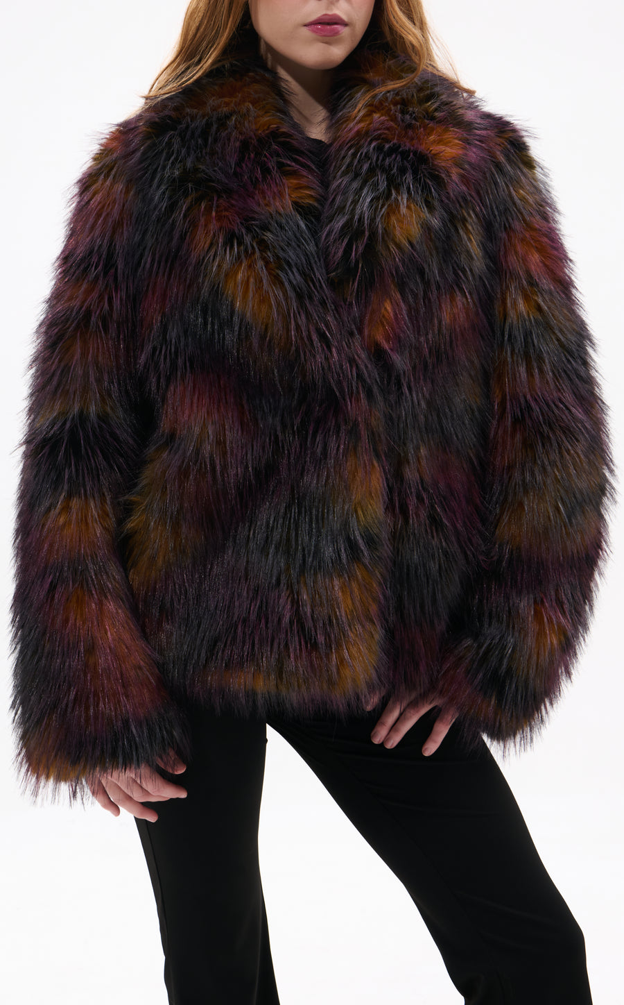 REMME-BURGUNDYMULTI FAUX FUR JACKET