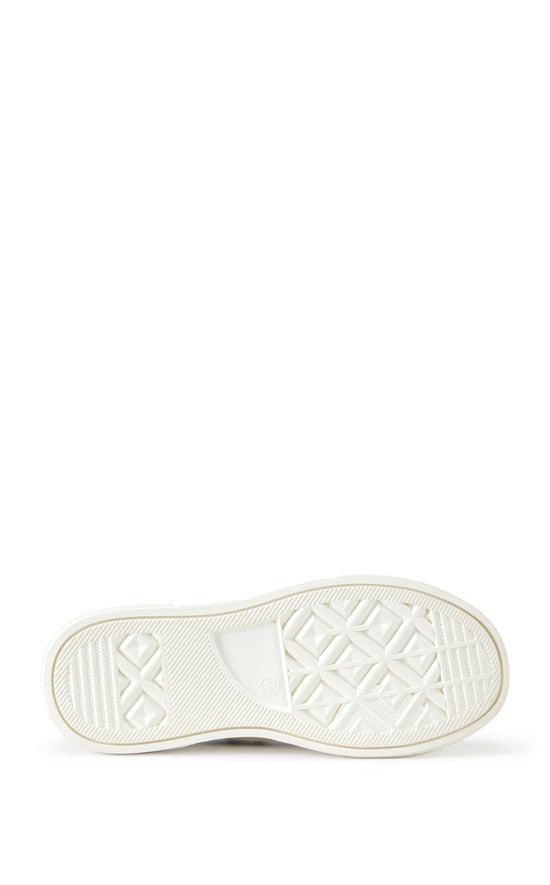 black lace up sneaker with a white sole and sparkly glitter embellishments on the upper