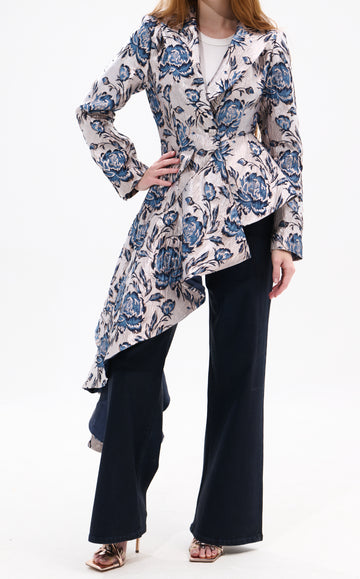 REXA-BEIGEMULTI ASYMMETRICAL MAXI BLAZER