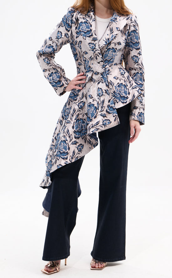 REXA-BEIGEMULTI ASYMMETRICAL MAXI BLAZER