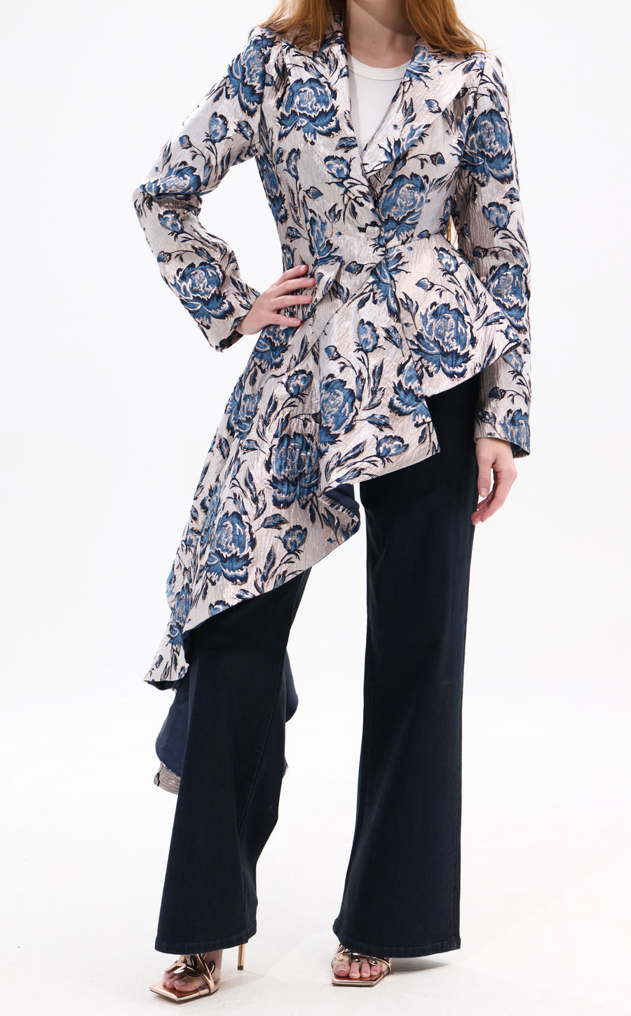 REXA-BEIGEMULTI ASYMMETRICAL MAXI BLAZER