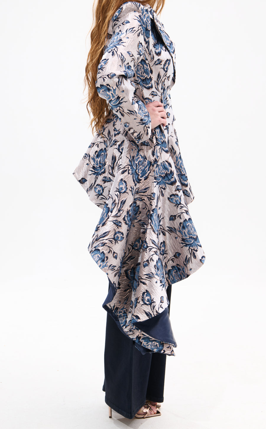 REXA-BEIGEMULTI ASYMMETRICAL MAXI BLAZER