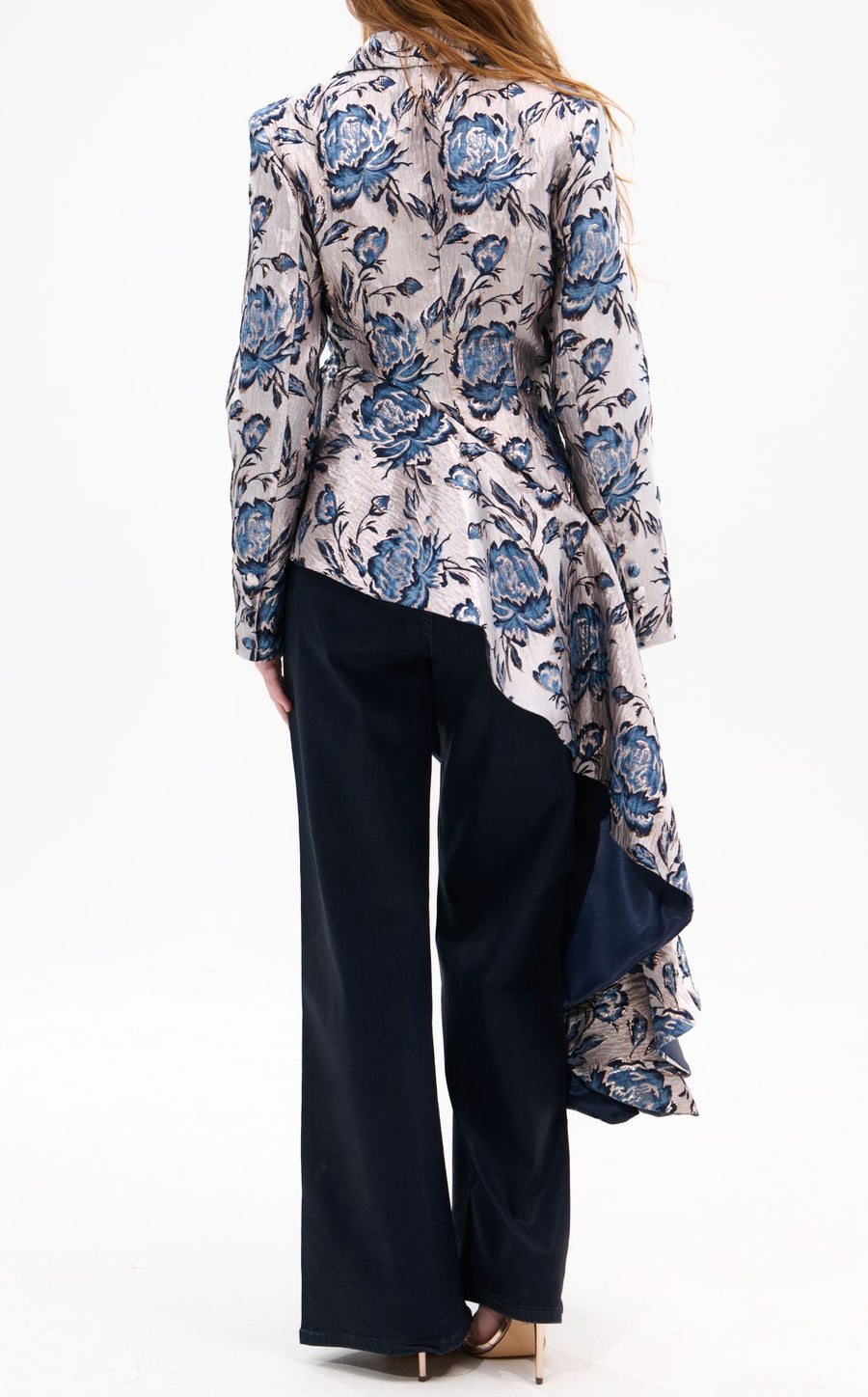 REXA-BEIGEMULTI ASYMMETRICAL MAXI BLAZER