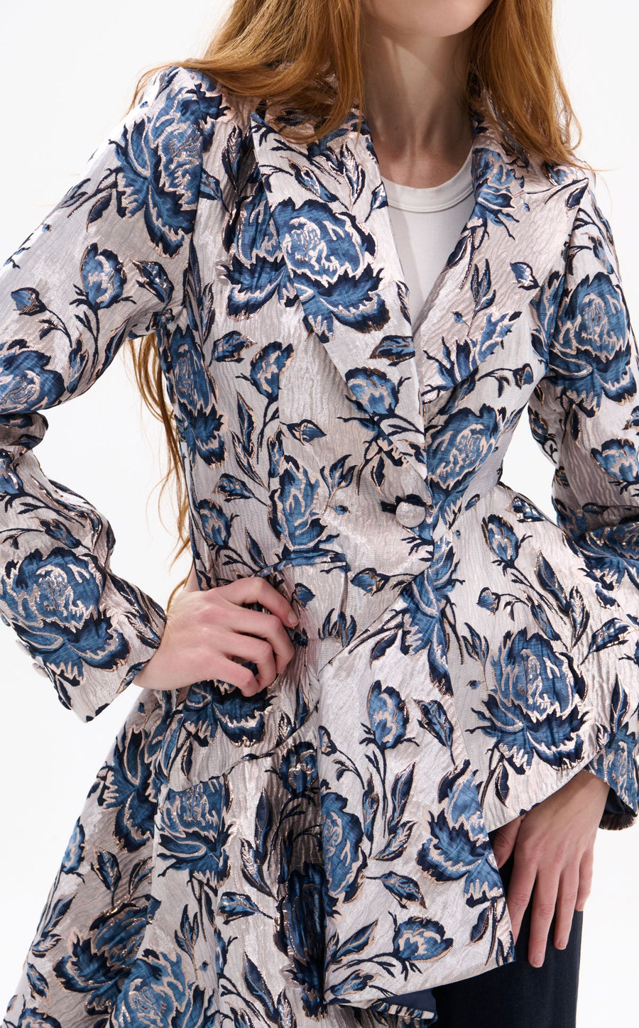 REXA-BEIGEMULTI ASYMMETRICAL MAXI BLAZER